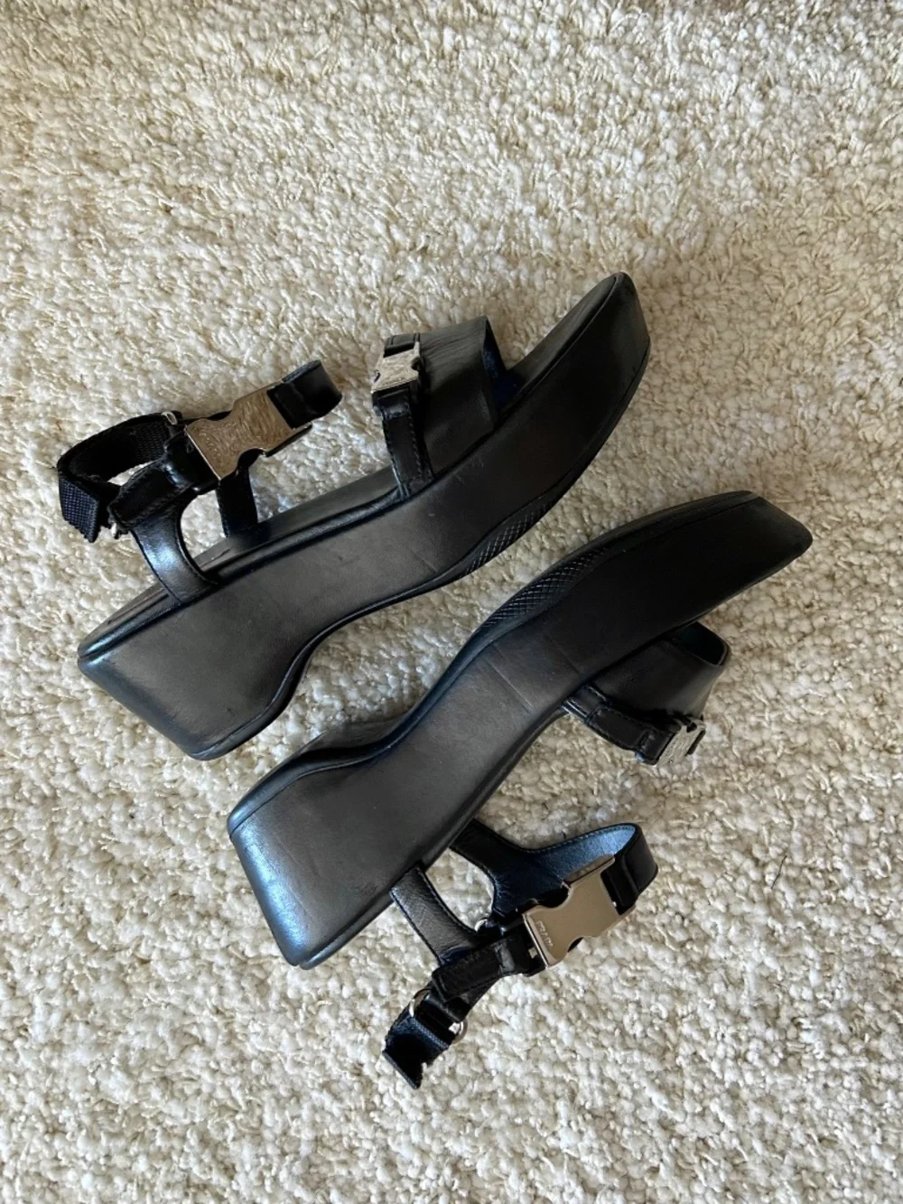 Prada Black Leather Platform Sandals Made in Italy Size 36